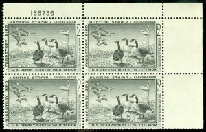 EDW1949SELL : USA 1958 Scott #RW25 Choice MNH Block of 4 with PL #. Retail $250+