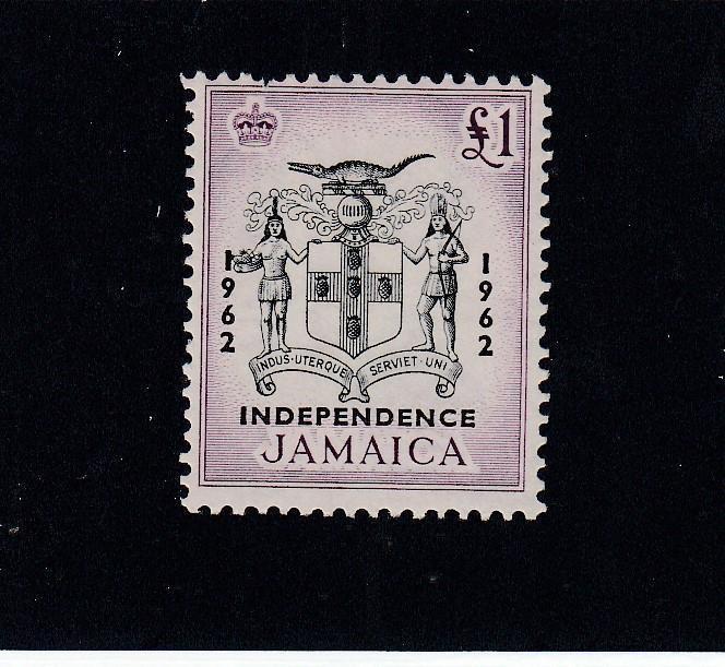 JAMAICA # 124 VF-ONE POUND INDEPENDENCE CAT VALUE $20+