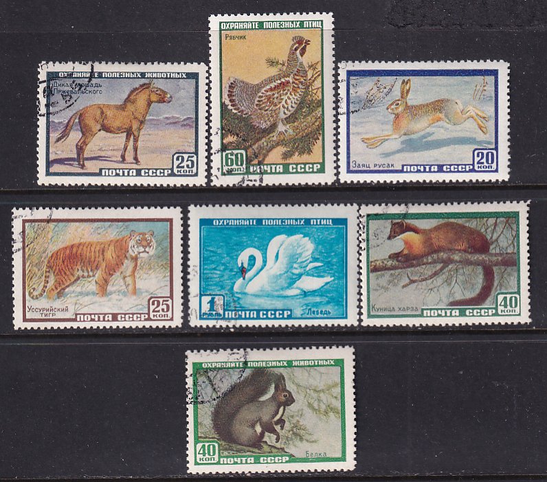 Russia 1959-60 Sc 2213-9 Hare Horse Tiger Squirrel Marten Hen Swan Stamp CTO