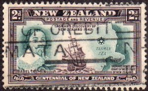 New Zealand 232 - Used - 2p Abel Tasman / Map / Ship (1940) (2)