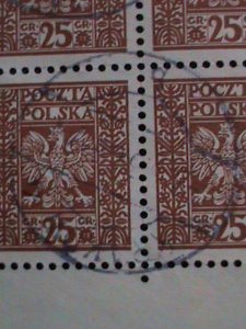 POLAND 1928-SC#260 94 YEARS OLD STAMPS-EAGLE ARMS USED IMPRINT BLOCK-VF