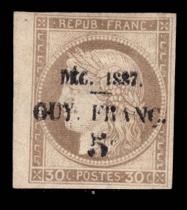 MOMEN: FRENCH GUIANA SC # 8 1887 IMPERF MINT OG H VF $155 LOT #68886*