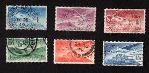 IRELAND 6 DIFFERENT USED AIRMAIL STAMPS SCOTT # C2 - C7