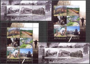 Djibouti 2011 2012 Trains Locomotive 4 sheets perf.+ Imperf. MNH Cinderella {13}