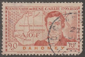 Dahomey,  stamp, Scott#108,  used, hinged,  90c, map,