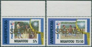 Niuafo'ou 1986 SG82-83 Ameripex Stamp Exhibition SPECIMEN ovpt set MNH