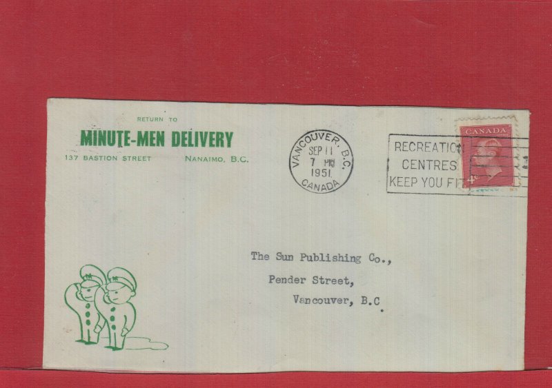 Minute Men Delivery advertising Canada cover 1951 slogan,  cartoon style