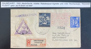 1945 Amsterdam Netherlands First Rocket Flight Airmail Cover FFC Label