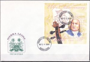 Sierra Leone, Scott cat. 2297. Composer J. S. Bach s/sheet. First day cover.