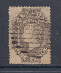 Ceylon SG 25 used 1861 9p purple brown Queen Victroria, well centered, Scarce