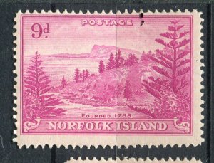 NORFOLK ISLAND; 1947 early Ball Bay issue fine Mint hinged Shade of 9d. value