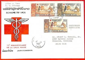 aa6270 - LAOS - Postal History -  FDC COVER to USA  1967  RED CROSS agricolture