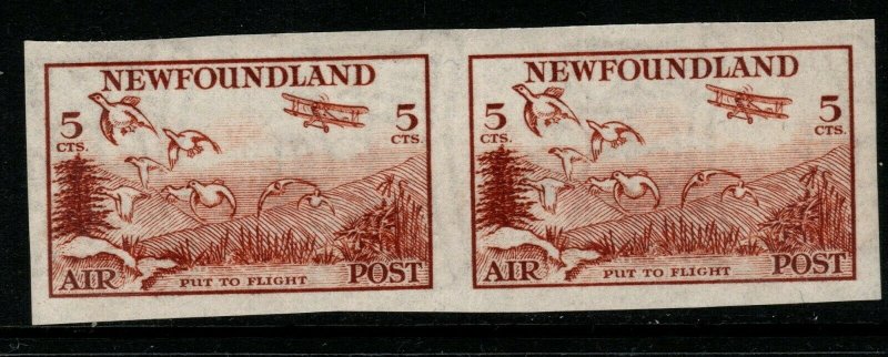 NEWFOUNDLAND SG230a 1933 5c RED-BROWN IMPERF PAIR MNH