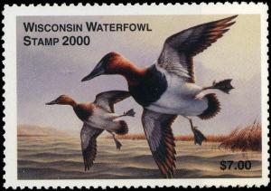 WISCONSIN #23 2000 STATE DUCK STAMP CANVASBACKS by Donald Moore