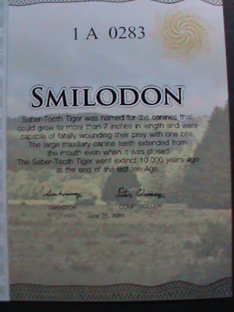 ​AFRICA-SMILODON-2 ICE DOLLARS POLYMER PICTORIAL NOTE-UNC- VERY FINE LAST ONE