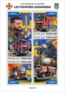 Togo - 2022 Ukrainian Firefighters - 4 Stamp Sheet - TG220230a