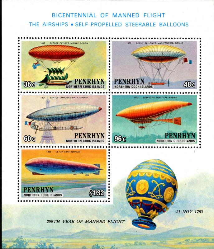 PENRHYN 259aS/S MNH SCV $9.00 BIN $4.50 HOT AIR BALLOONS