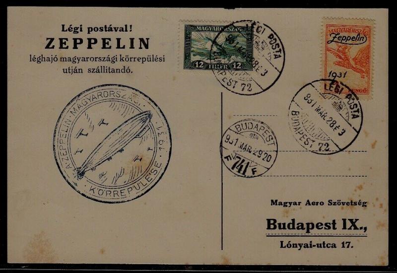 Hungary Zeppelin card 29.3.31 faults