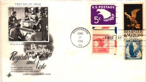 #1344 Register and Vote 4 stamp Eagle Combo - Artcraft Cachet  SCBL