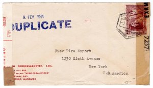 x Mozambique 1944 NEW YORK DOUBLE Censor cover Imperio Colonial Sc#C5 Mf#CA5