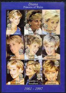 Somaliland 1998 Princess Diana perf sheetlet containing c...