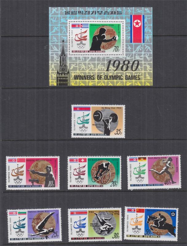 KOREA, 1980 Olympic Games Medal Winners set of 7 + Souvenir Sheet, perf., mnh.