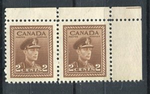 CANADA; 1942 early GVI portrait issue MINT MNH MARGIN PAIR of 2c.