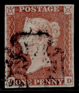 GB QV SG9, 1d pale red-brown, FINE USED. Cat £60. BLACK MX.