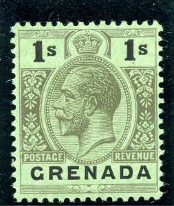 Grenada 1922 KGV 1s black/green on emerald back WATERMARK INVERTED MLH. SG 98dw.