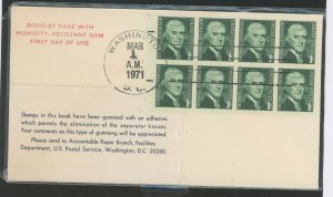 US 1278a Thomas Jefferson booklet pane of 8 test gum 1st day cover 03-1-1971 cancel unaddressed