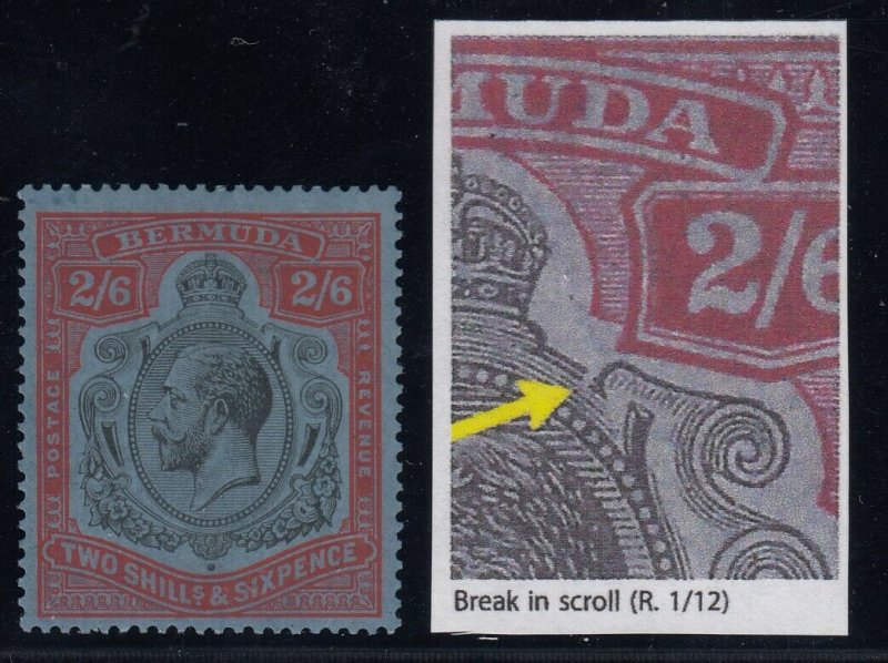 Bermuda, SG 89ga, MLH Break in Scroll variety