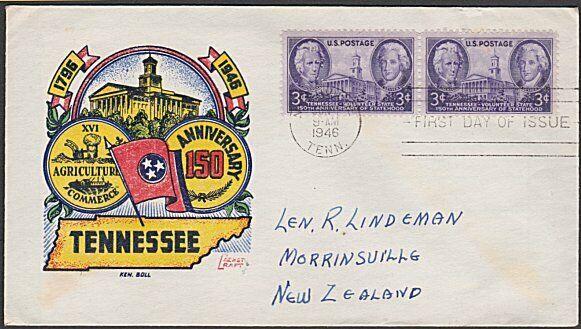 USA 1946 FDC to New Zealand - 3c Tennessee.................................57712