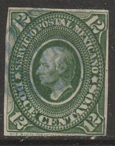 MEXICO 157, 12¢ HIDALGO MEDALLION, CLIPPED PERFS. USED. F. (1669)