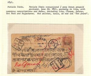 Indian States PATIALA Overprint Postal Stationery Card *Sikar* RETOUR 1891 AQ162