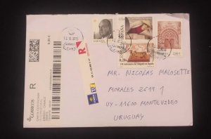C) 2015, SPAIN, AIR MAIL SENT TO URUGUAY. MULTIPLE STAMPS. XF