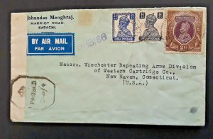 1945 Karachi India To New Haven Connecticut India Censor Airmail Cover