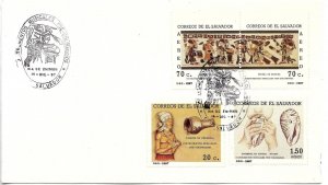 EL SALVADOR 1987 ARCHAEOLOGY NATIVE AMERICAN ART CRAFTS MUSIC COVER FDC