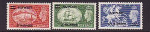 Kuwait-Scott#99-101-Unused hinged KGVI top 3 values of se