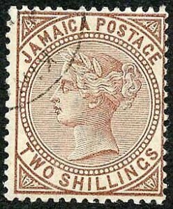 Jamaica SG25 2/- Venetian Red Wmk Crown CA Fine used Cat 40 pounds