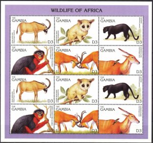 Gambia 1996 Fauna Animals Monkeys Antelopes Leopard sheet MNH