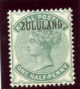 Zululand 1888 QV ½d green (with stop) MLH. SG 12. Sc 12.