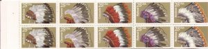 US Stamp 1990 25c American Indian Headdresses Booklet of 20 Stamps #BK179