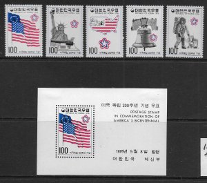 KOREA  1034-1038, 1034a  MINT HINGED, REMNANTS,  AMERICAN BICENTENNIAL  SET