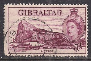 Gibraltar 1953 - 59 QE2 5d Airport used SG 152 ( E408 )