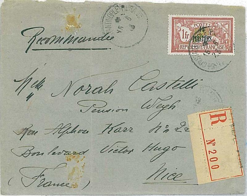 POSTAL HISTORY : LEVANT - TURKEY : REGITERED MAIL cover to FRANCE 1923