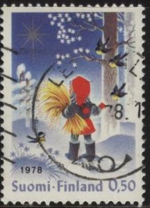 Finland 613 (used) 50p Christmas: child feeding birds (1977)