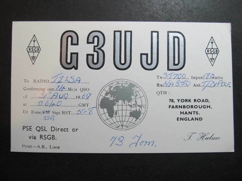 10411 Amateur Radio QSL Card FRANBOROUGH HANTS ENGLAND