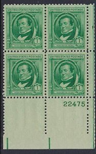 1940 Famous Americans Washington Irving Author, Plate Blk of 4 1c Sc#859, MNH,OG