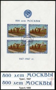 Russia 1145a sheet,print 1956, CTO. Mi Bl.10-II. Moscow, 800th Ann.1947. Kremlin