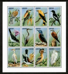 Liberia 1996 - Birds - Sheet of 12 Stamps - Scott #1213 - MNH